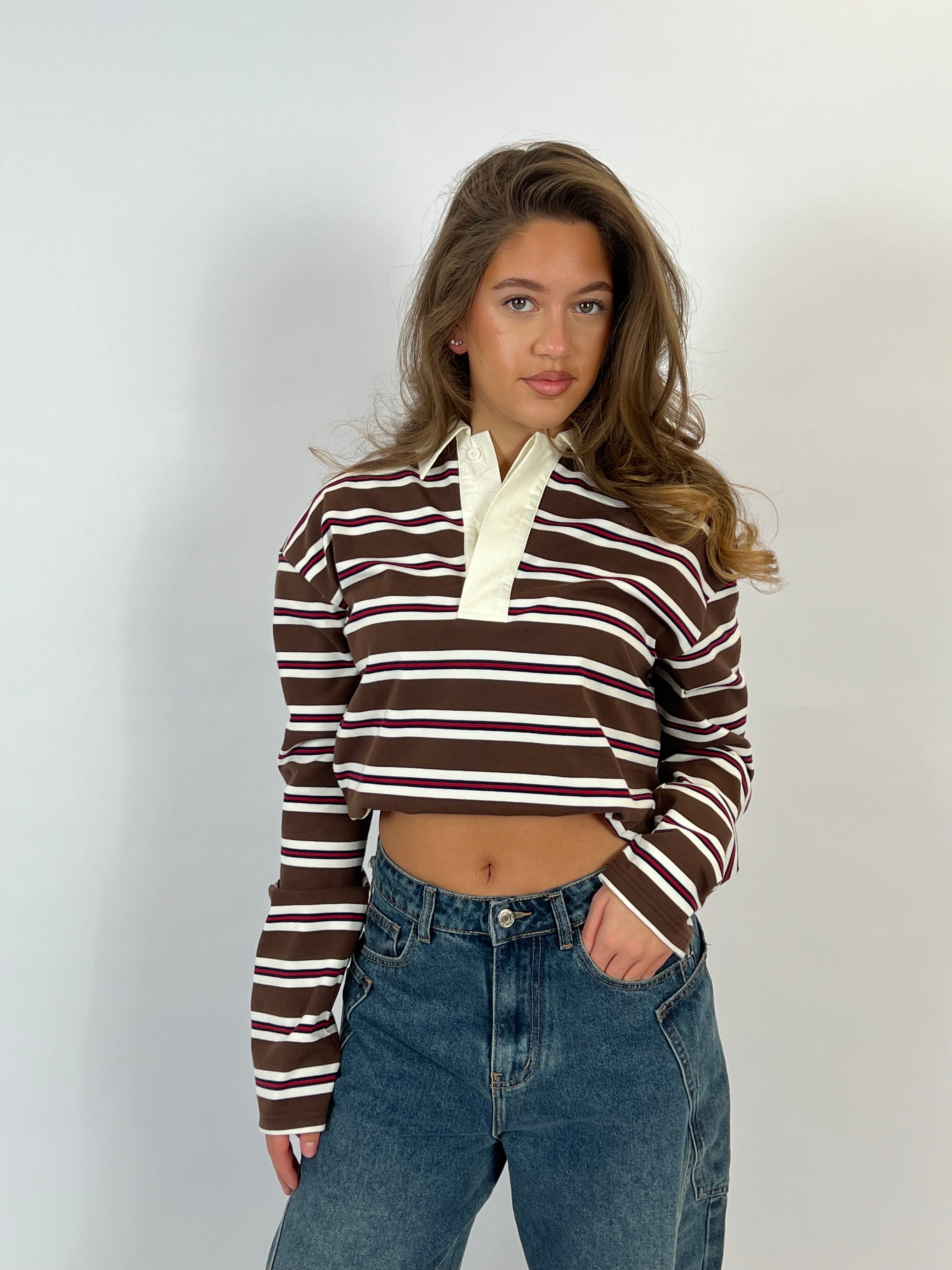 POLO LONGSLEEVE BROWN/WHITE