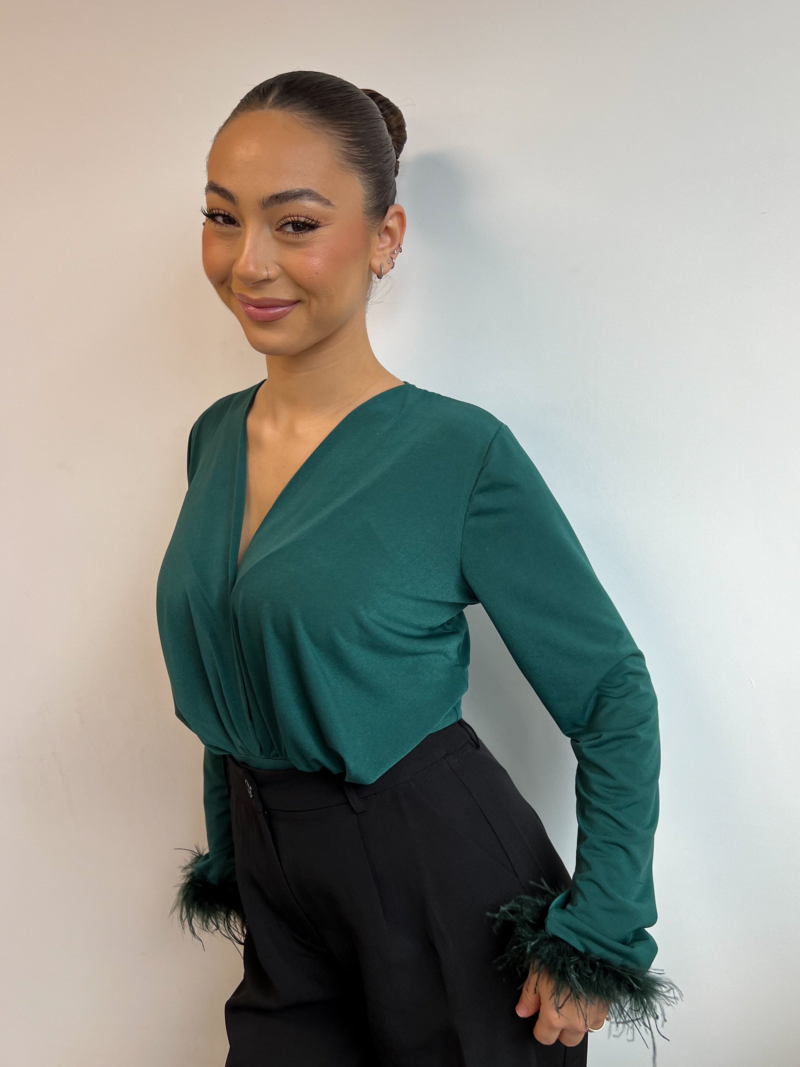 FEATHER BODYSUIT GREEN