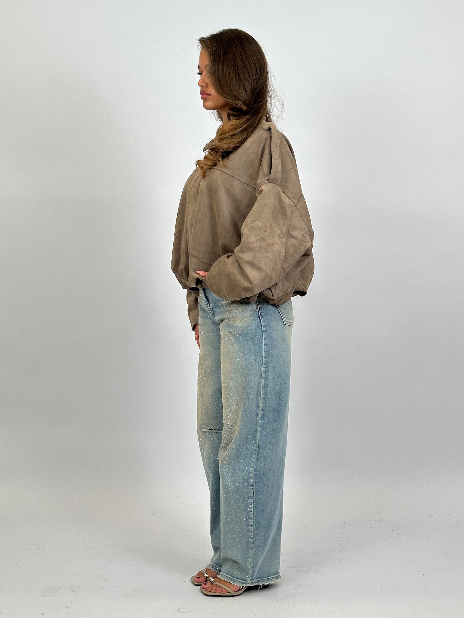 SUÈDE LOOK PUFFY BOMBER TAUPE