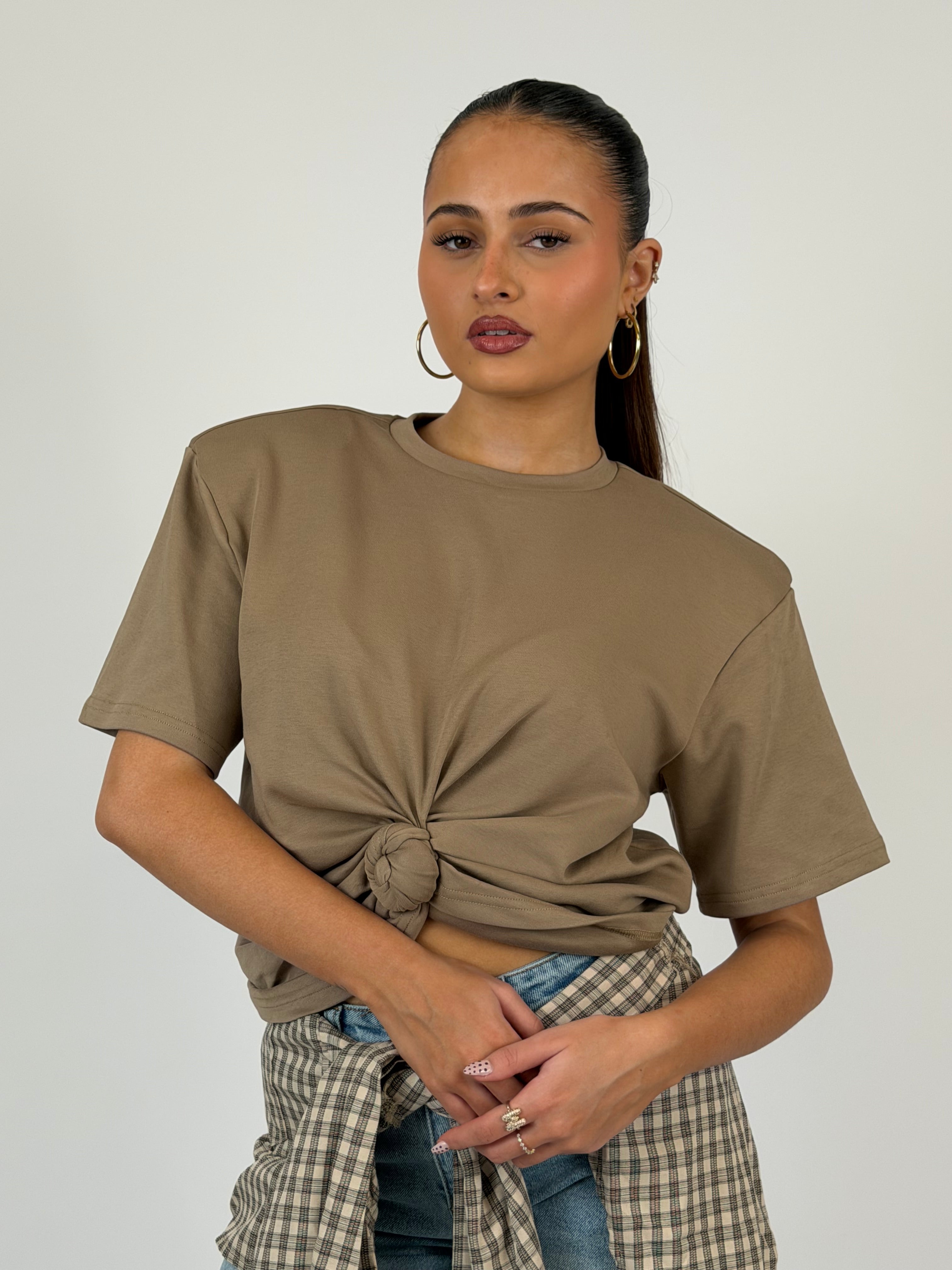 PADDED KNOT TEE TAUPE