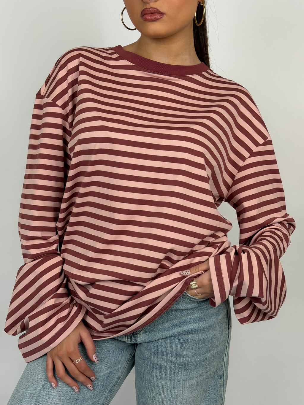 SOLANGE STRIPED LONGSLEEVE PINK/BORDEAUX