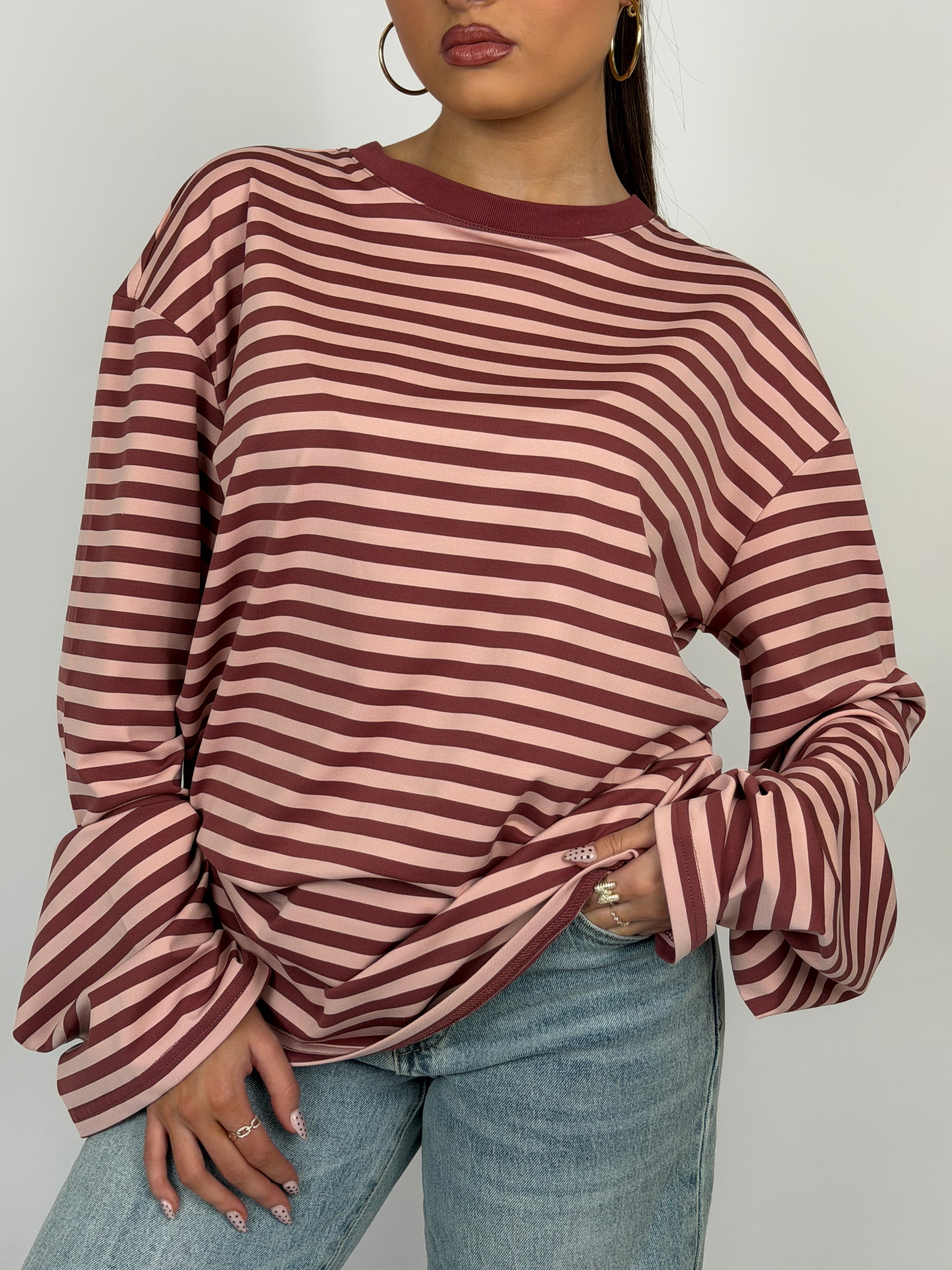 SOLANGE STRIPED LONGSLEEVE PINK/BORDEAUX