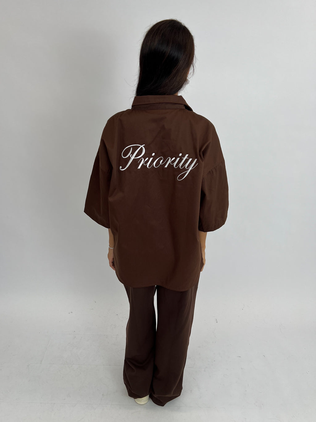 PRIORITY AMSTERDAM BOYFRIEND BLOUSE BROWN/WHITE