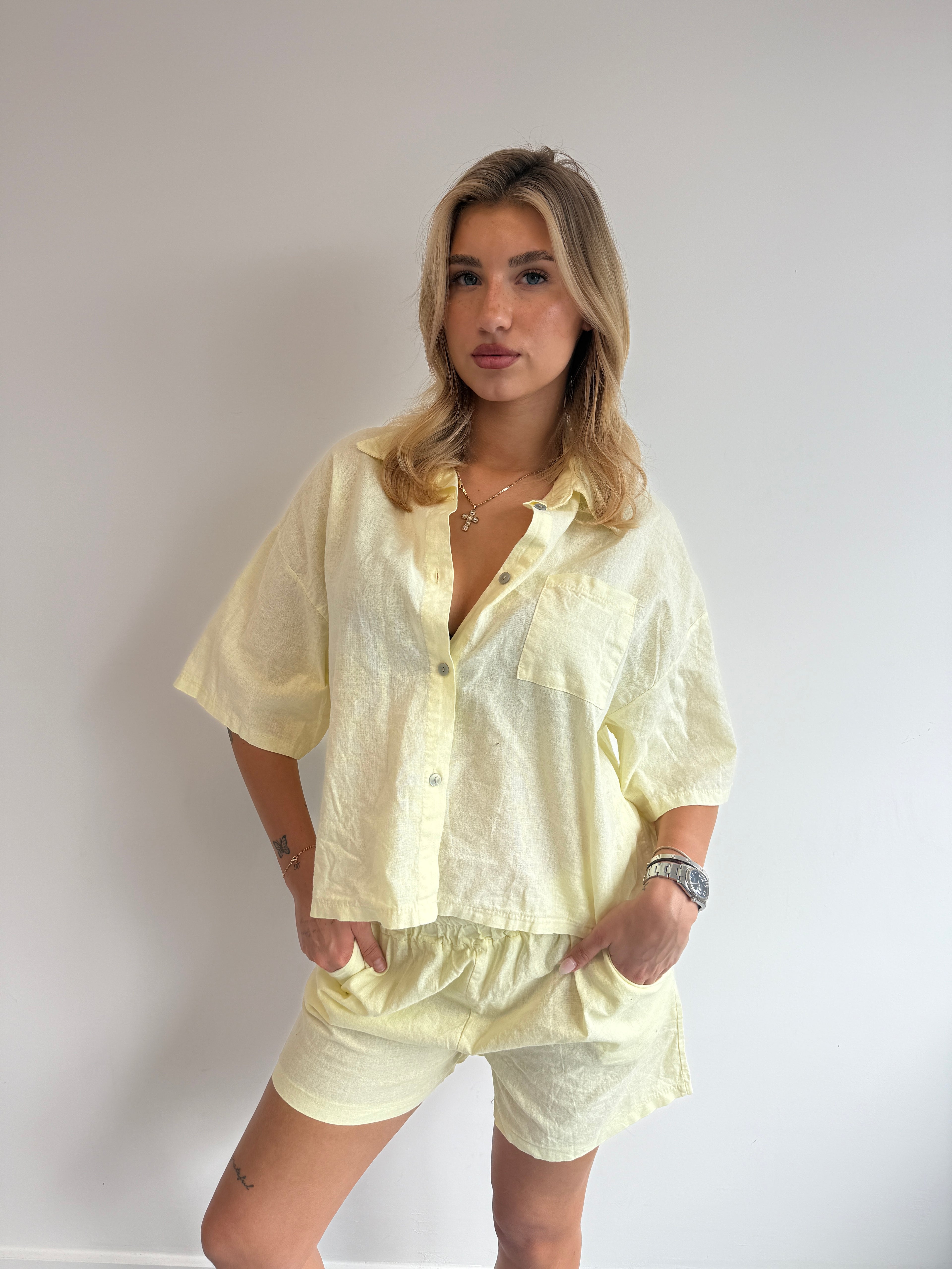 SHORT LINEN SET LEMON