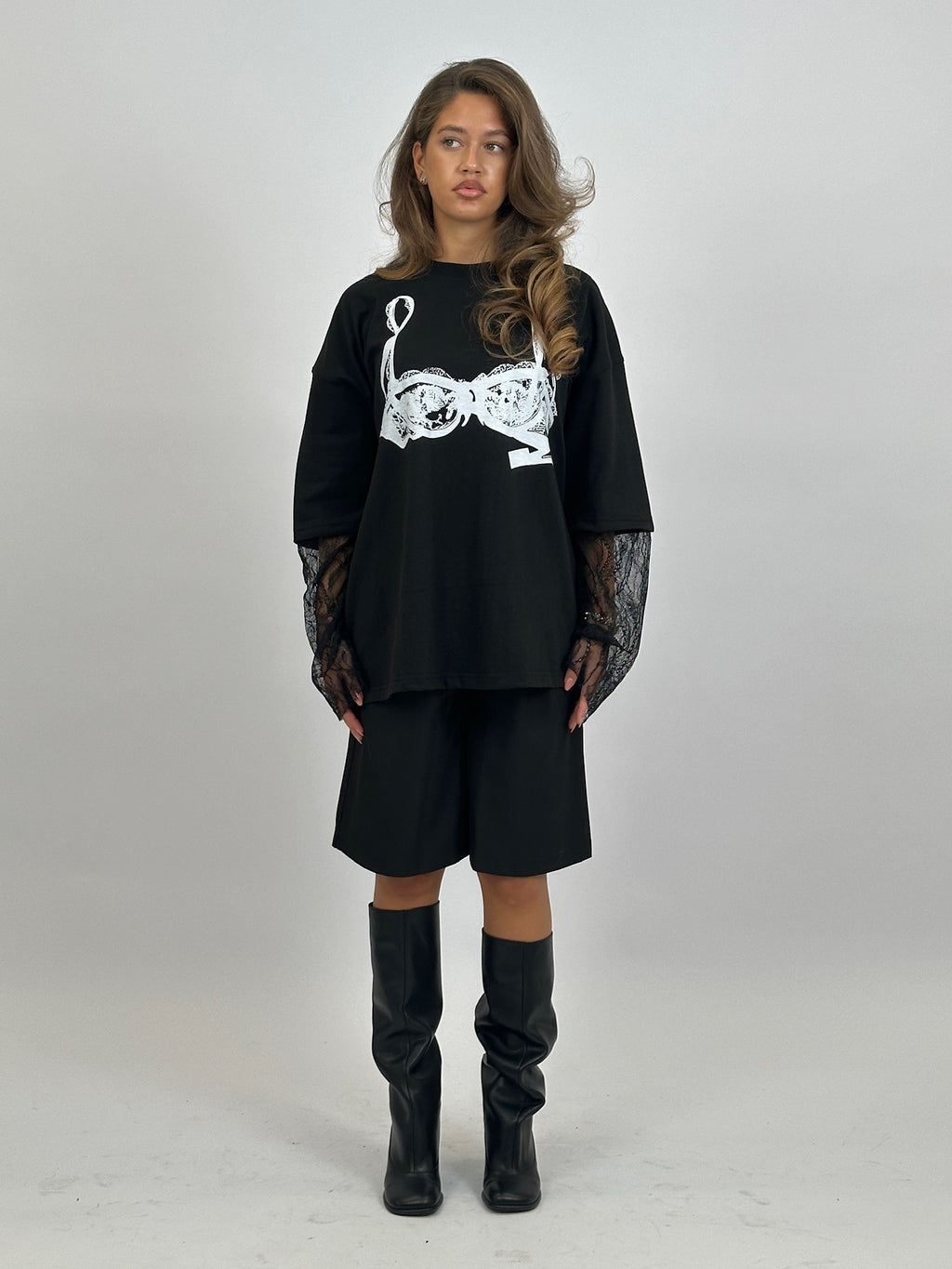 EXCLUSIVE LACE BRA TEE BLACK