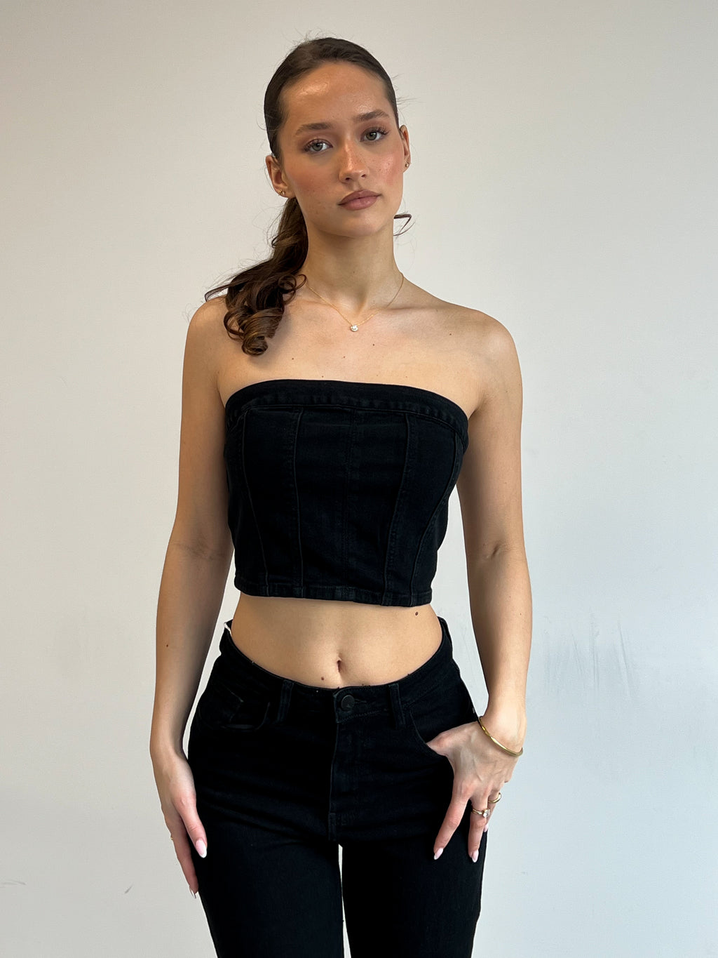 DENIM-KORSETT-TOP SCHWARZ