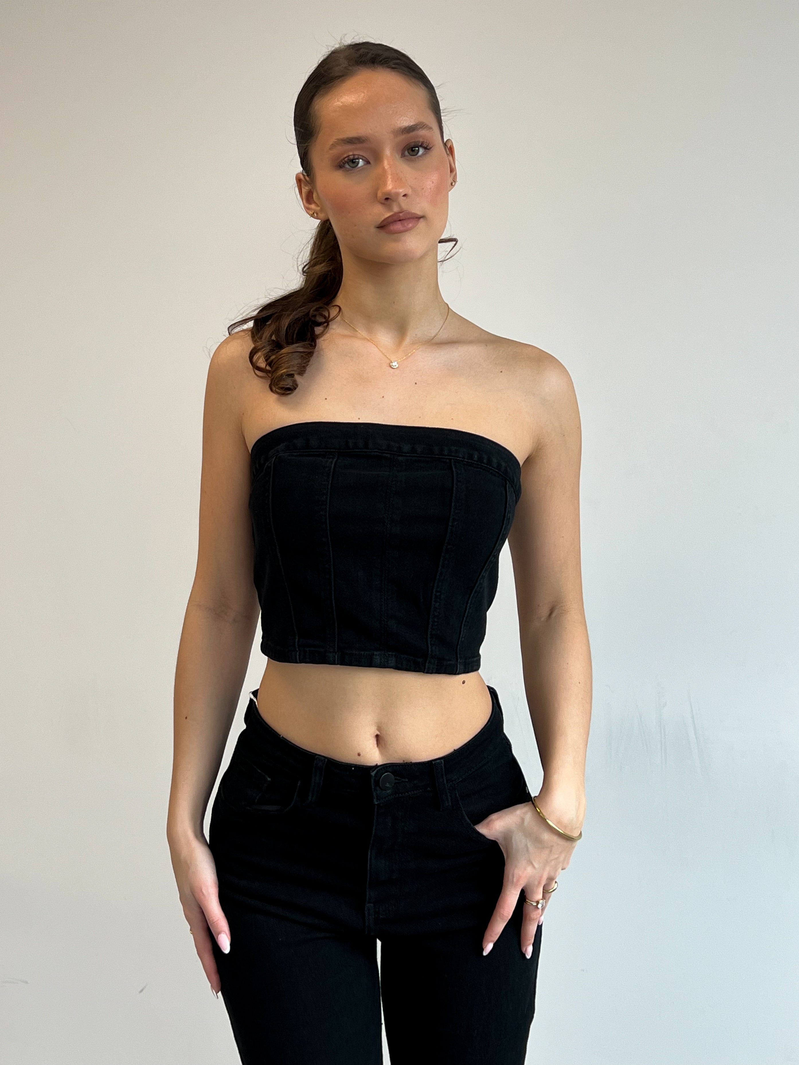 DENIM-KORSETT-TOP SCHWARZ