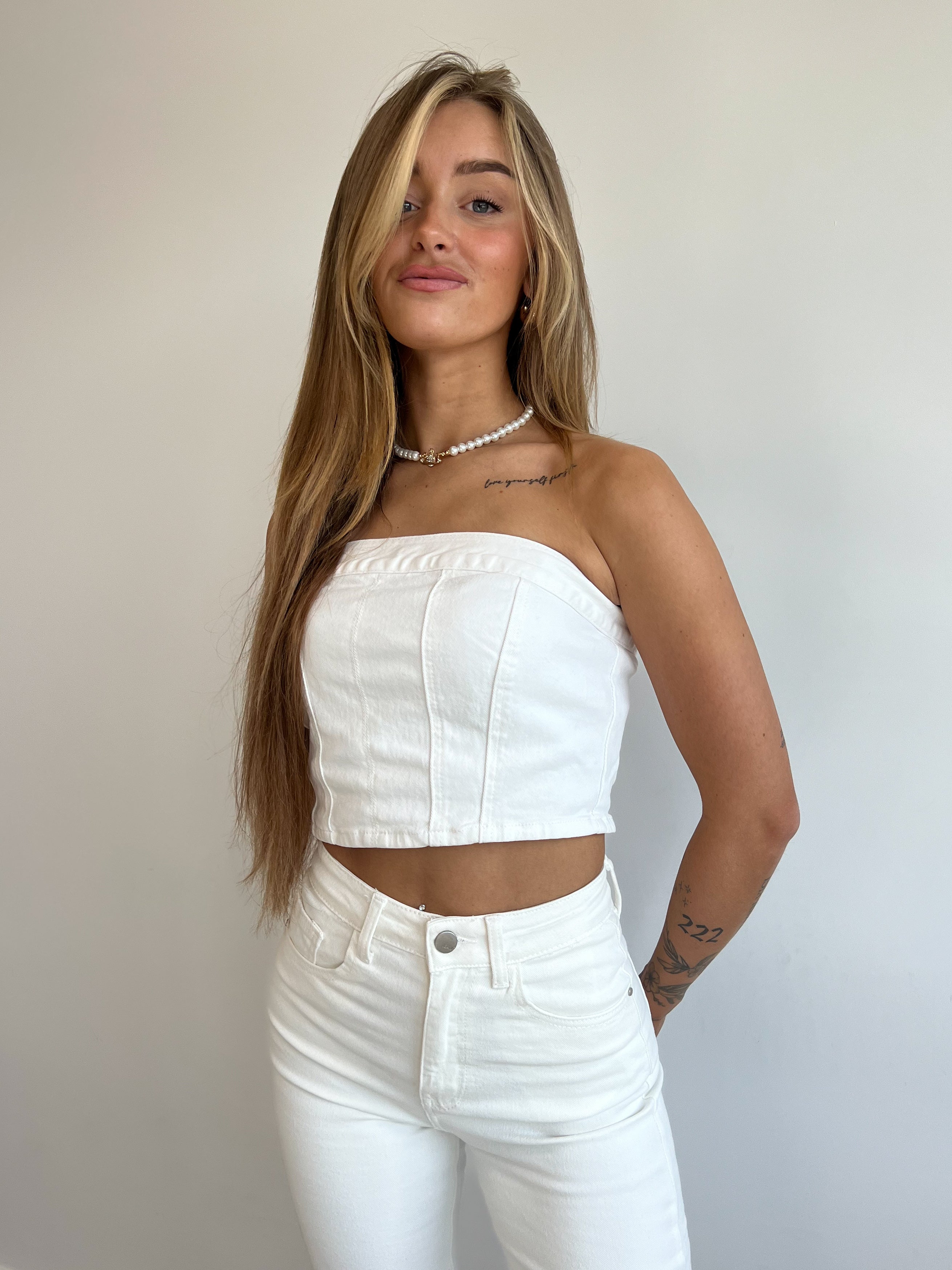 DENIM-KORSETT-TOP CREME