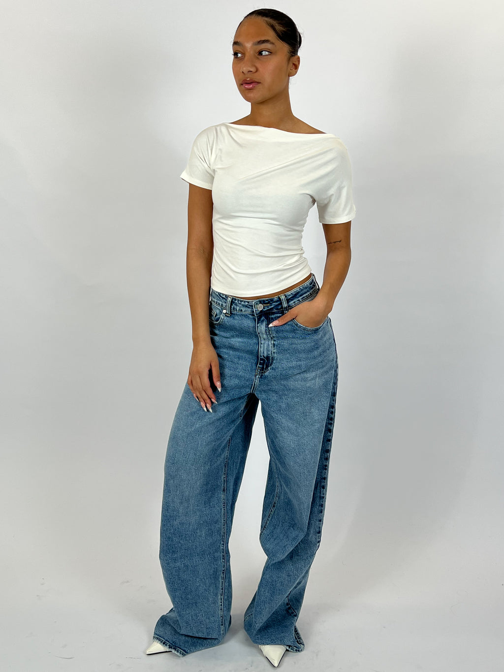 BAGGY EXTRA TALL STRETCH WIDE LEG MID BLUE