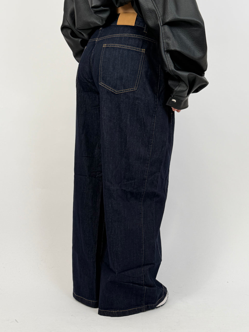 SINCHED WAIST WIDE LEG DARK BLUE