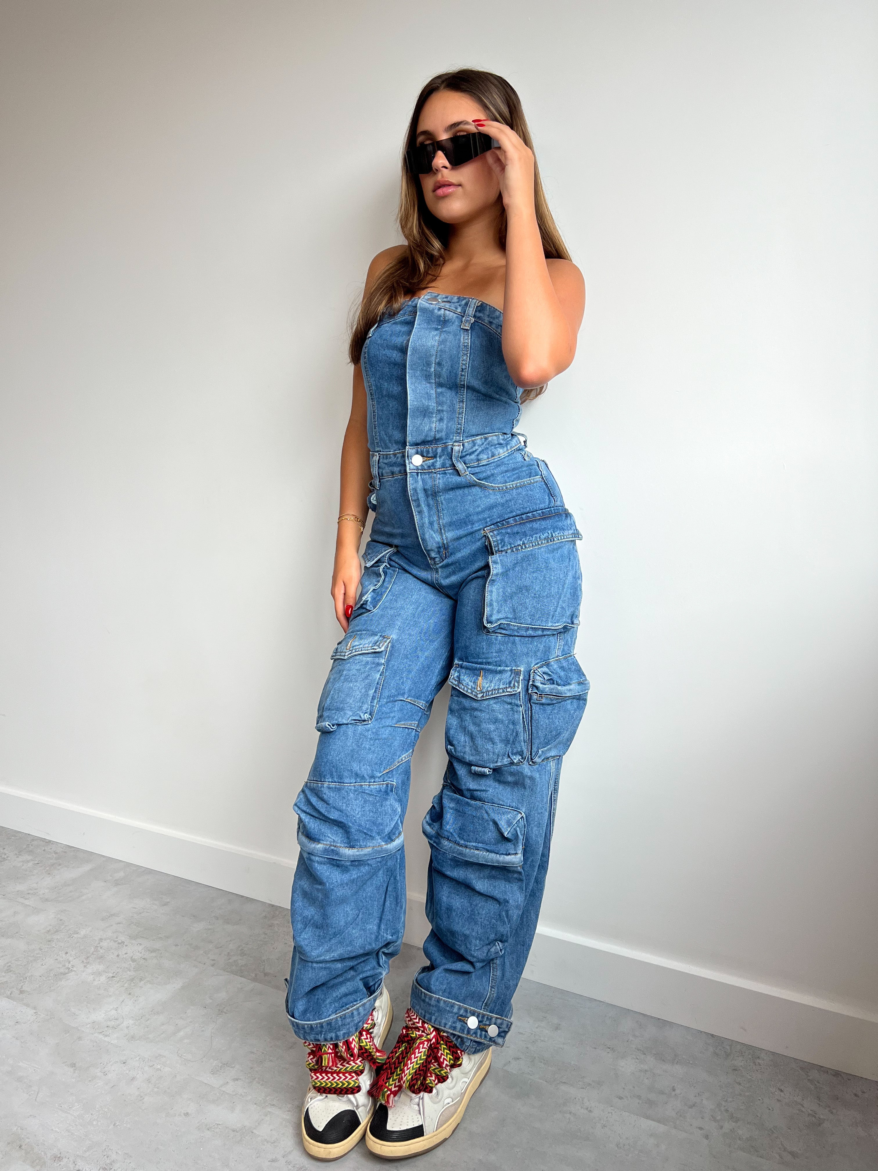 ATTICO-INSPIRIERTER JUMPSUIT BLAU