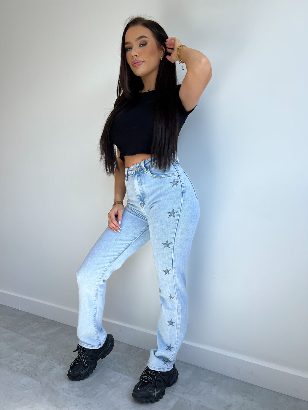 Dehnbare JEANS AUS STRASS-STERNEN