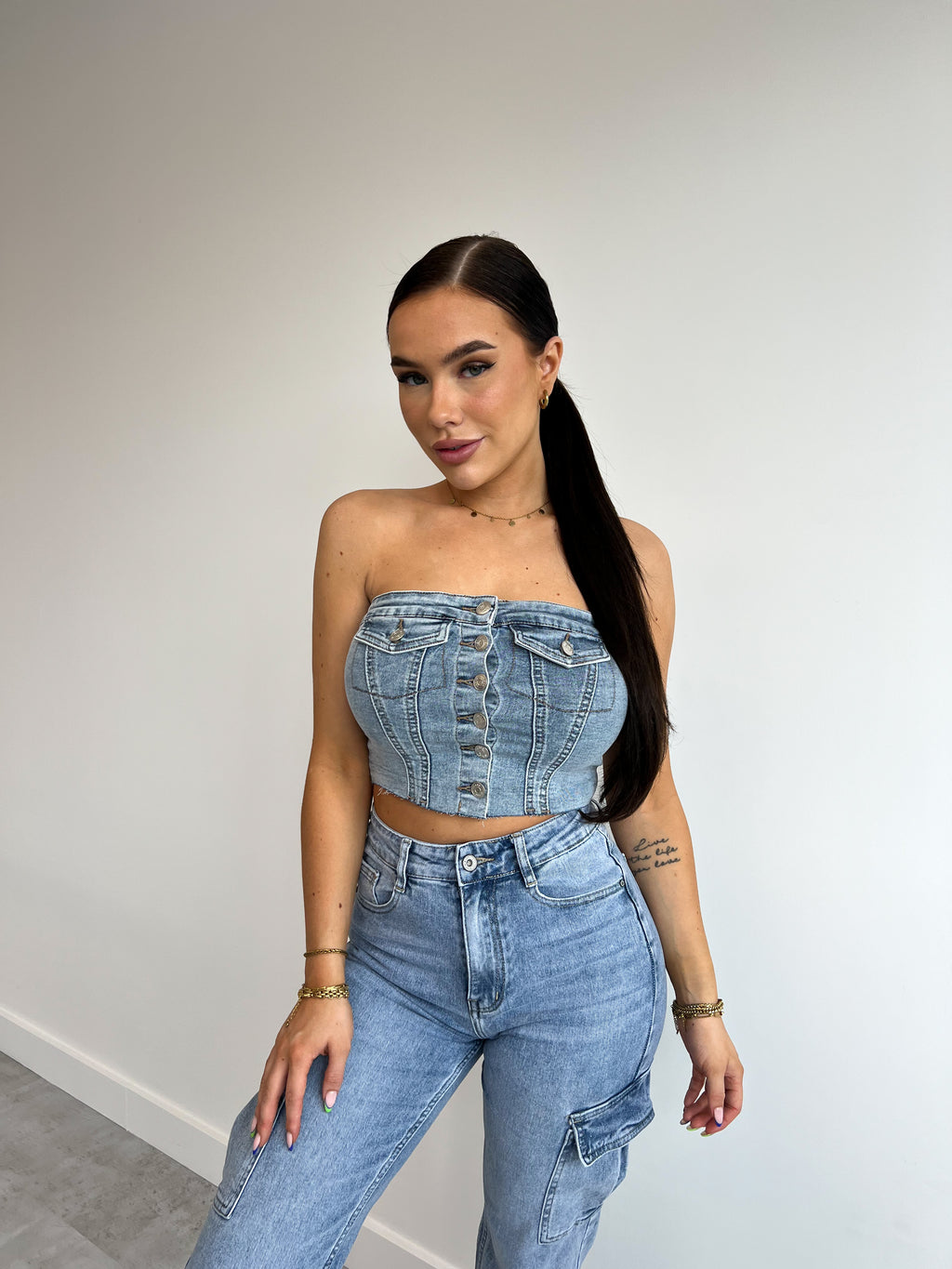 DENIM-KORSETT MIT KNÖPFE