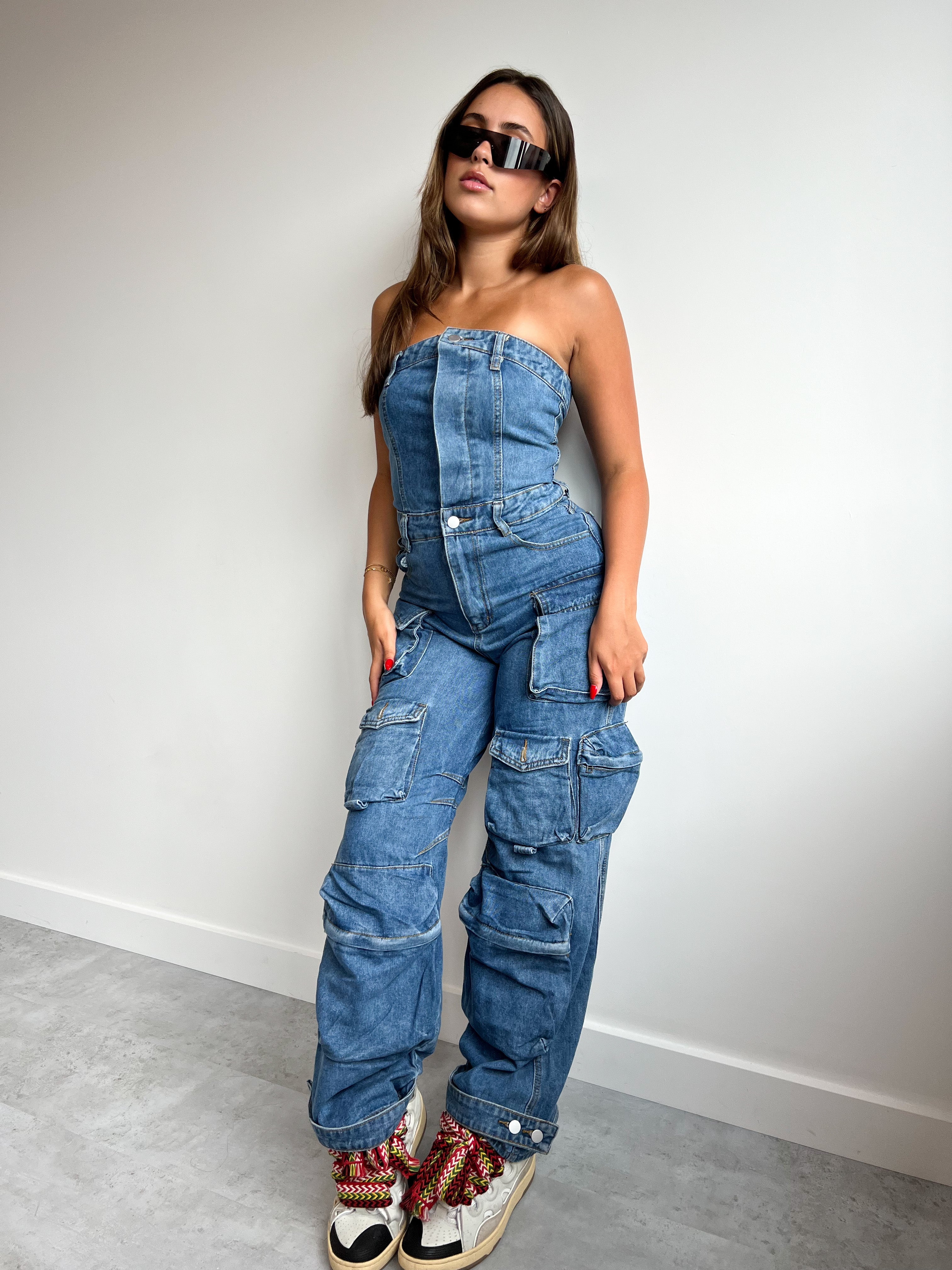 ATTICO-INSPIRIERTER JUMPSUIT BLAU